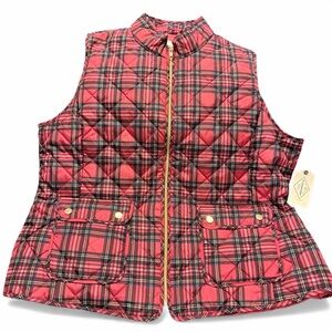 NWT St John's Bay Plaid Quilted Full Zip Vest with Pockets Size 1X